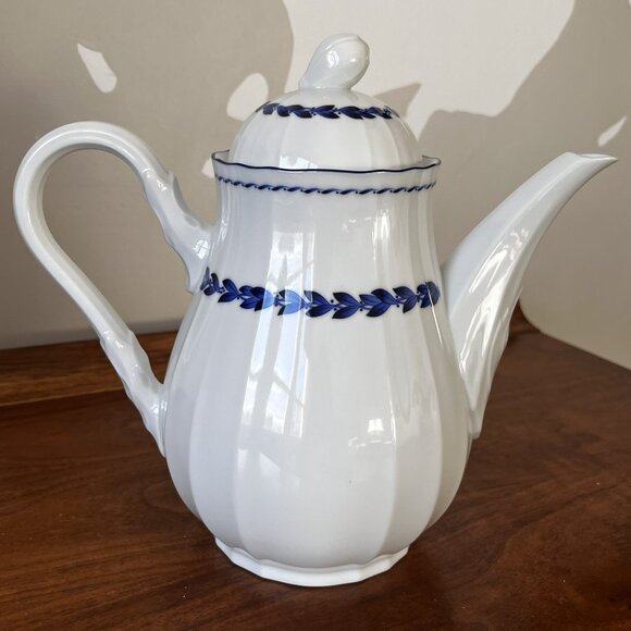 Noritake Simplicity In Blue Coffee Pot & Lid Japan Vintage '80s White Blue B132 - Picture 4 of 15